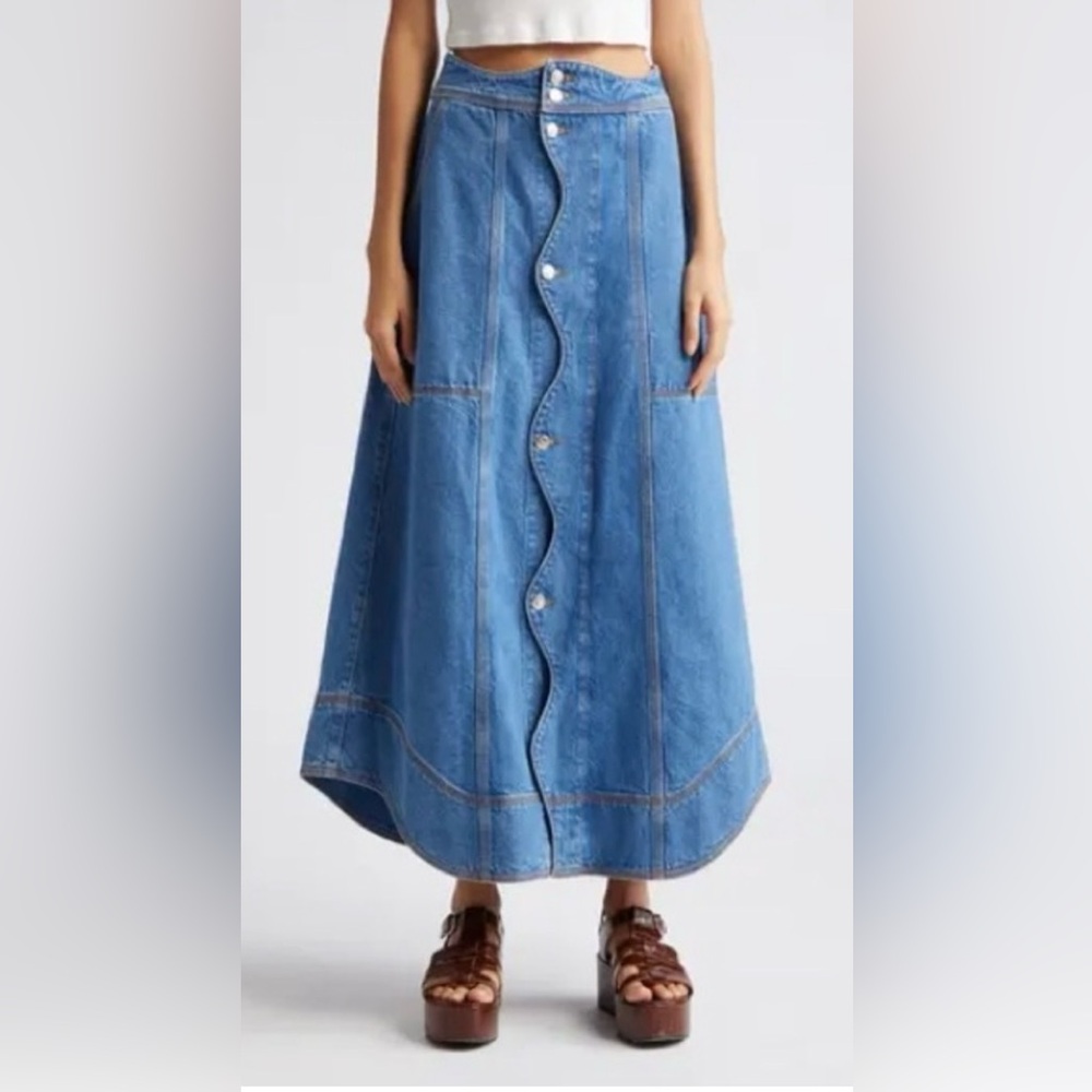 Farm Rio Denim Wave Button-Front Skirt Size 27 NWT